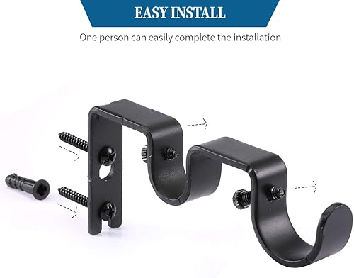 Miniatura 6 de Anndason Soportes de barra de cortina resistentes, soportes dobles para barra de cortina, soportes dobles de barra de 1 pulgada y 58 pulgadas (juego