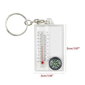 Multifunctional Handheld Mountain Climbing Thermometer Compasses Keyring Clip Keychain for Outdoor Hiking Camping Adventure Gear(1pcs)