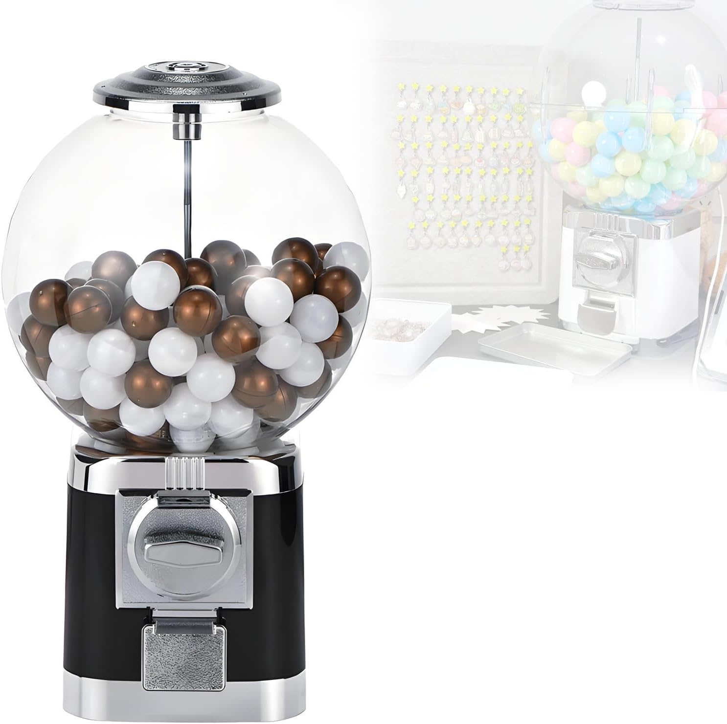 Big Bubble Gumball Machine - 1.26in Bulk Dispenser with Key, Ideal for Retail Stores, Classic Black Vending Machine for Kids & Parties, Fun Candy Machine