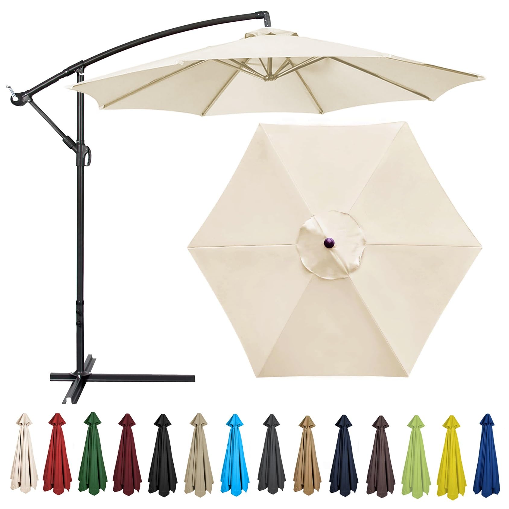 Replacement Parasol Canopy 200CM 2.7M 300CM + 6 Arms/8 Arms Replacement Parasol Fabric Cover For Garden Umbrella Waterproof Anti-ultraviolet Replacement Umbrella Cloth(Color:White,Size:6 ribs-2m(6.5ft