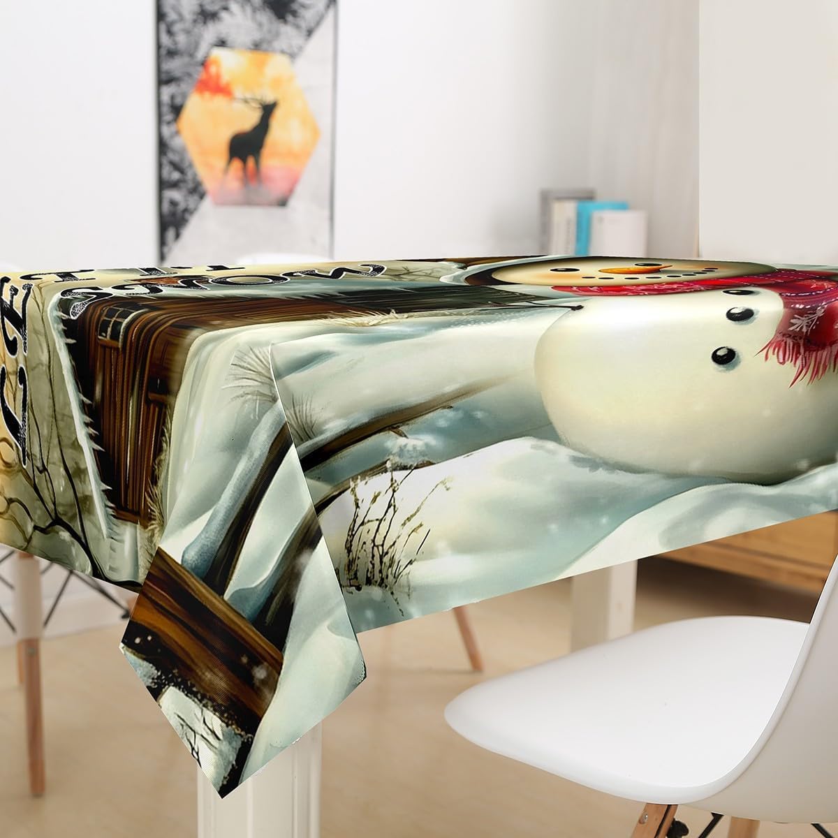Tovaglia Antimacchia Rettangolare Simpatico Pupazzo di Neve, Tovaglie da Tavolo Impermeabile Poliestere Inverno 3D, per Natalizia Cucina Feste Giardino, 200x200 cm A/B2976