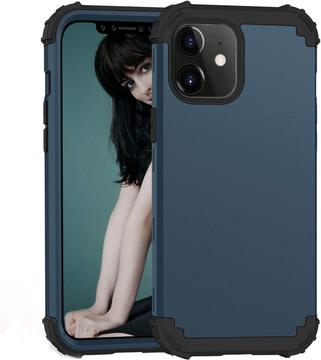 Case Compatible with iPhone 12 Mini Heavy Duty Hybrid Case Hard PC Soft Rubber Bumper Shockproof Anti Slip Phone Cover for iPhone 12 Mini [5.4"] 2020 - Dark Blue