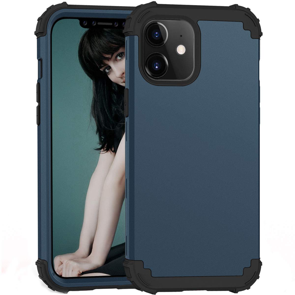 JDBRUIAN iPhone 12 Case,Heavy Duty Hybrid Hard PC Soft Silicone Combo Hybrid Defender High Impact Body Box Case Compatible with Apple iPhone 12 [5.4 Inch] - Dark Blue