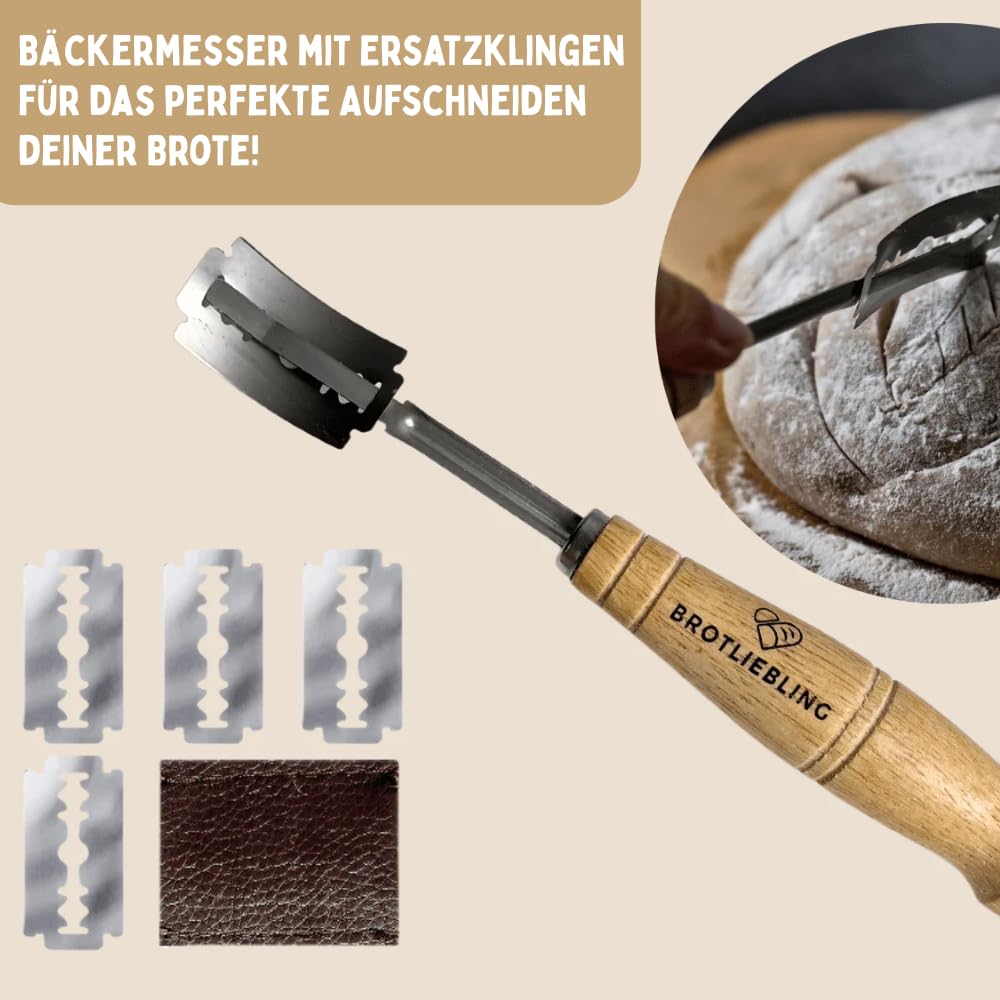 Dampfschüssel Brotback-Starter Set mit Dampfschüssel mit Lavasteinen, Gärkörbchen aus 100% natürlichen Rattan, Bäckermesser, Teigrührer und Teigkarte