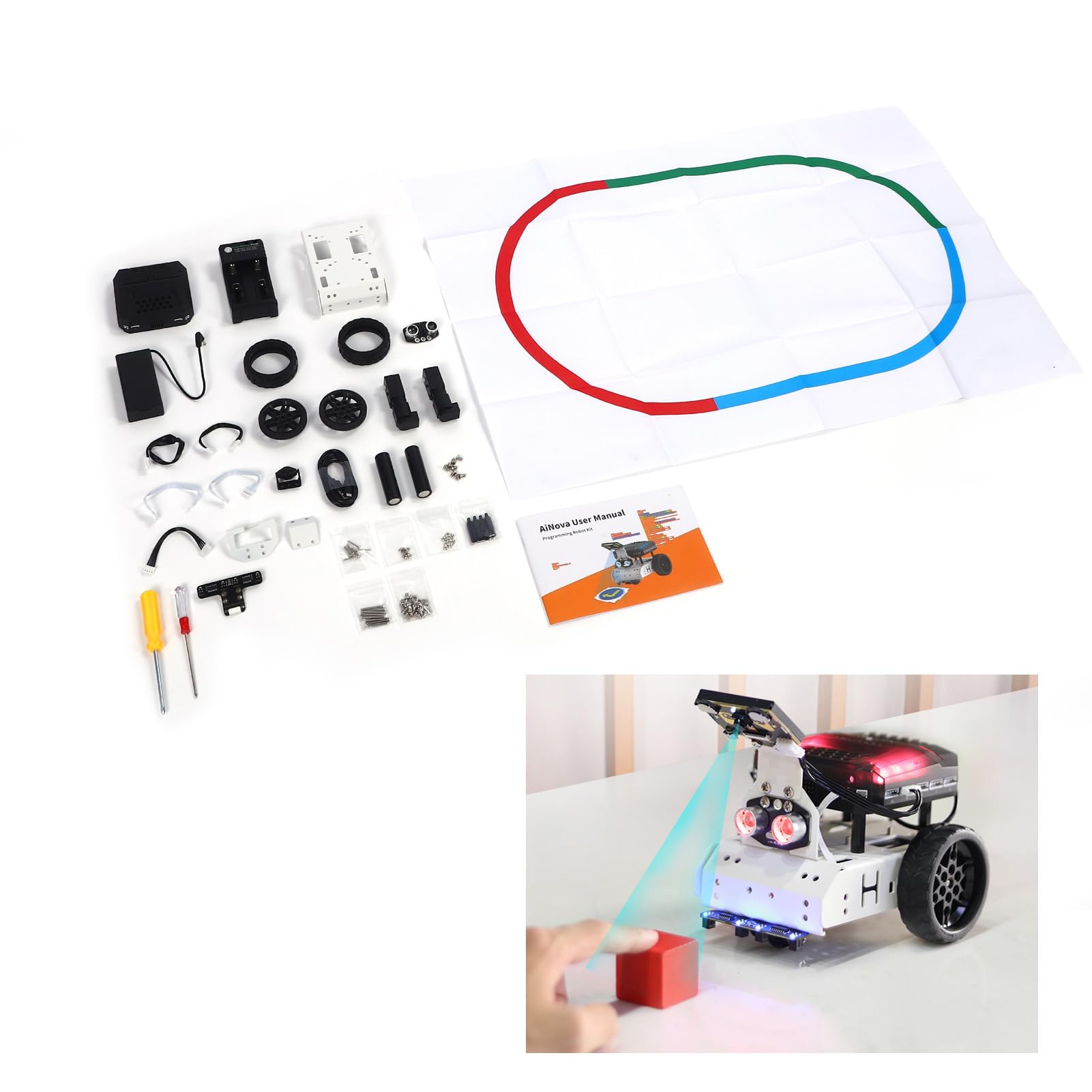 Bewinner Kit de Coche Robot AI WonderCam AI Module Aplicaciones de Alto Rendimiento Reconocimiento de Color Seguimiento de Objetivos para Codificación Python Scratch Aleación de Aluminio ABS