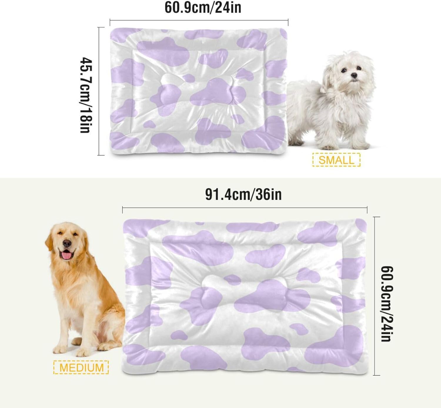 review Purple Cow Print Crate Pet Bed, Portable Washable Dog Cat Mat, Soft Comfortable Pet Mattress with Non-Slip Bottom for Dogs Cats Sleeping, 36 x 24 Inch