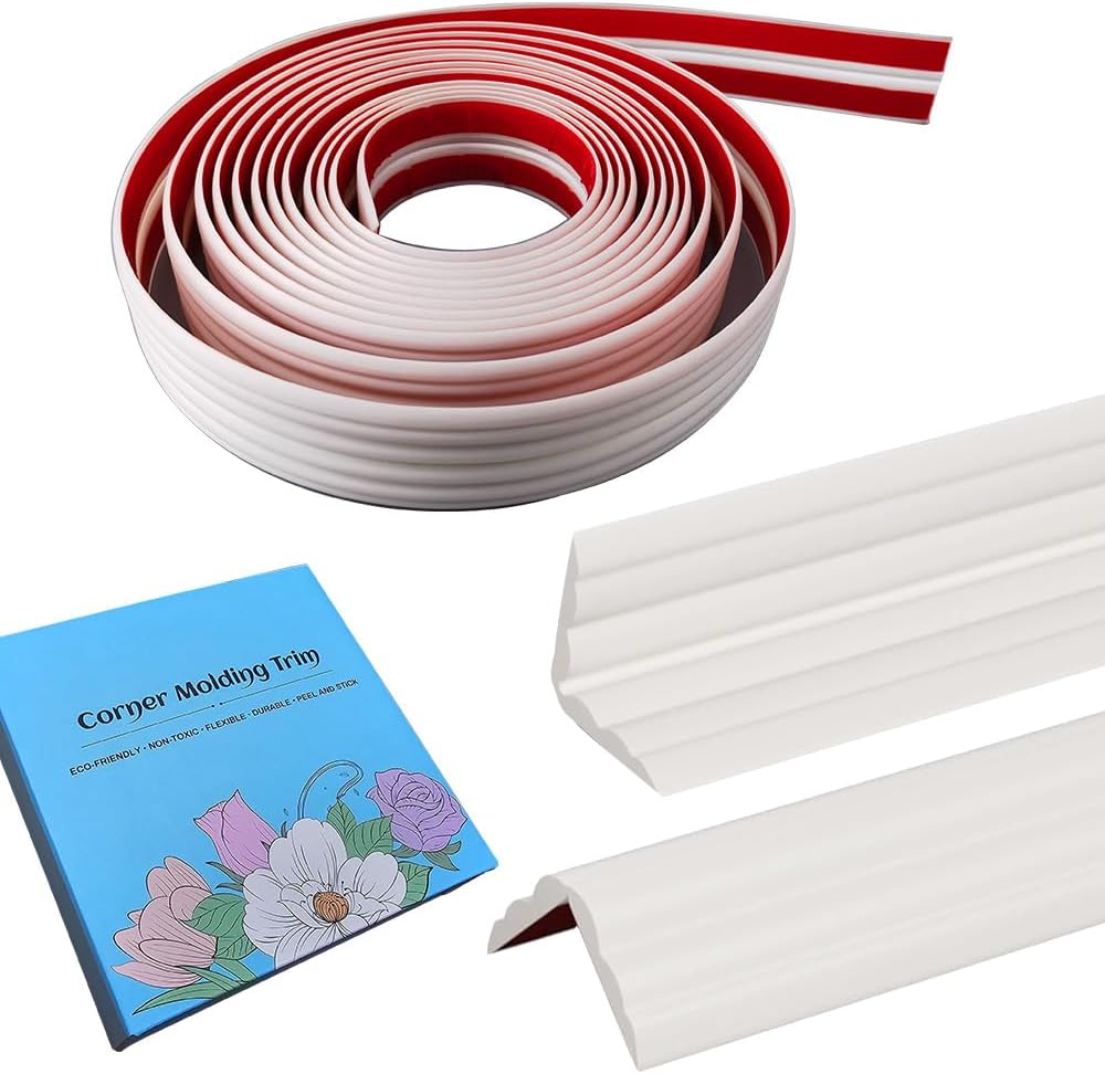 Inside & Outside Corner Trim, Peel and Stick Wall Molding Trim 3D DIY Decorative Lines for Wall Floor Window Door Ceiling and More,Flexible,Self-Adhesive,1.5in x 16ft, White