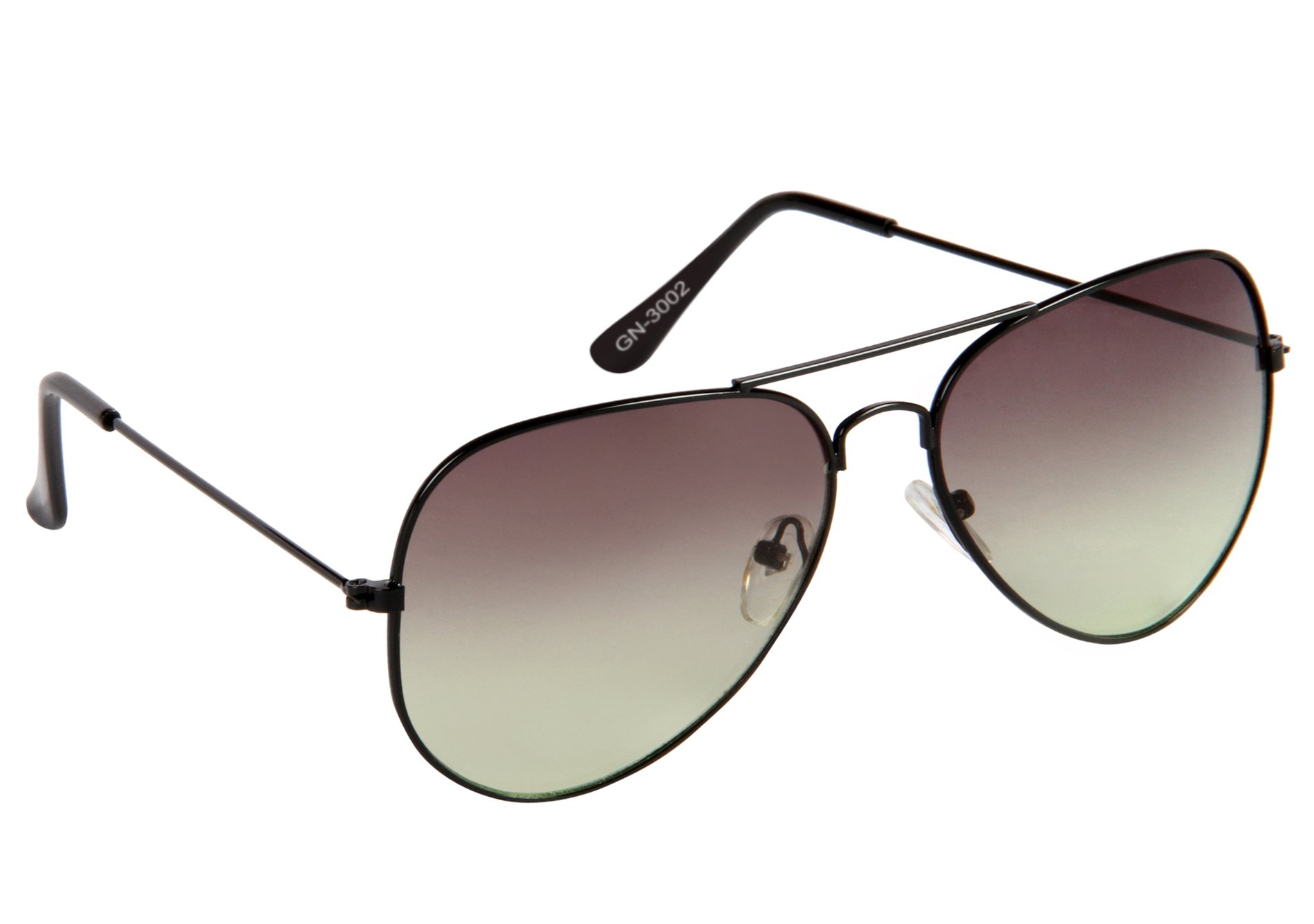 GANSTAFull Rim Aviator Branded Latest and Stylish Sunglasses | 100% UV Protected | Men & Women | Medium | 3002-Blk-GrnPack of 1 Pc
