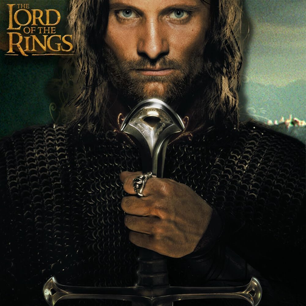 Anduril-Schwert des Striders, individuell graviertes Schwert, LOTR-Nachbildung, Herr der Ringe Geschenk, Wandhalterung und Schwertscheide aus 440C-Edelstahl, grau