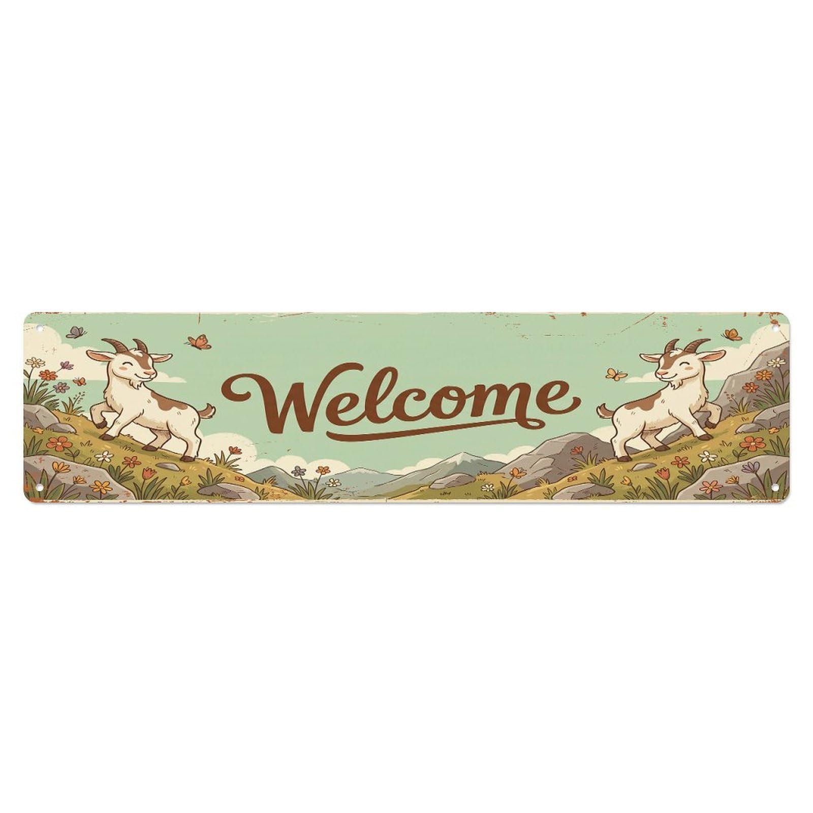 Olhnbad 4X16inch(10X40cm) Vintage Welcome Goat Hill Metal Tin Sign