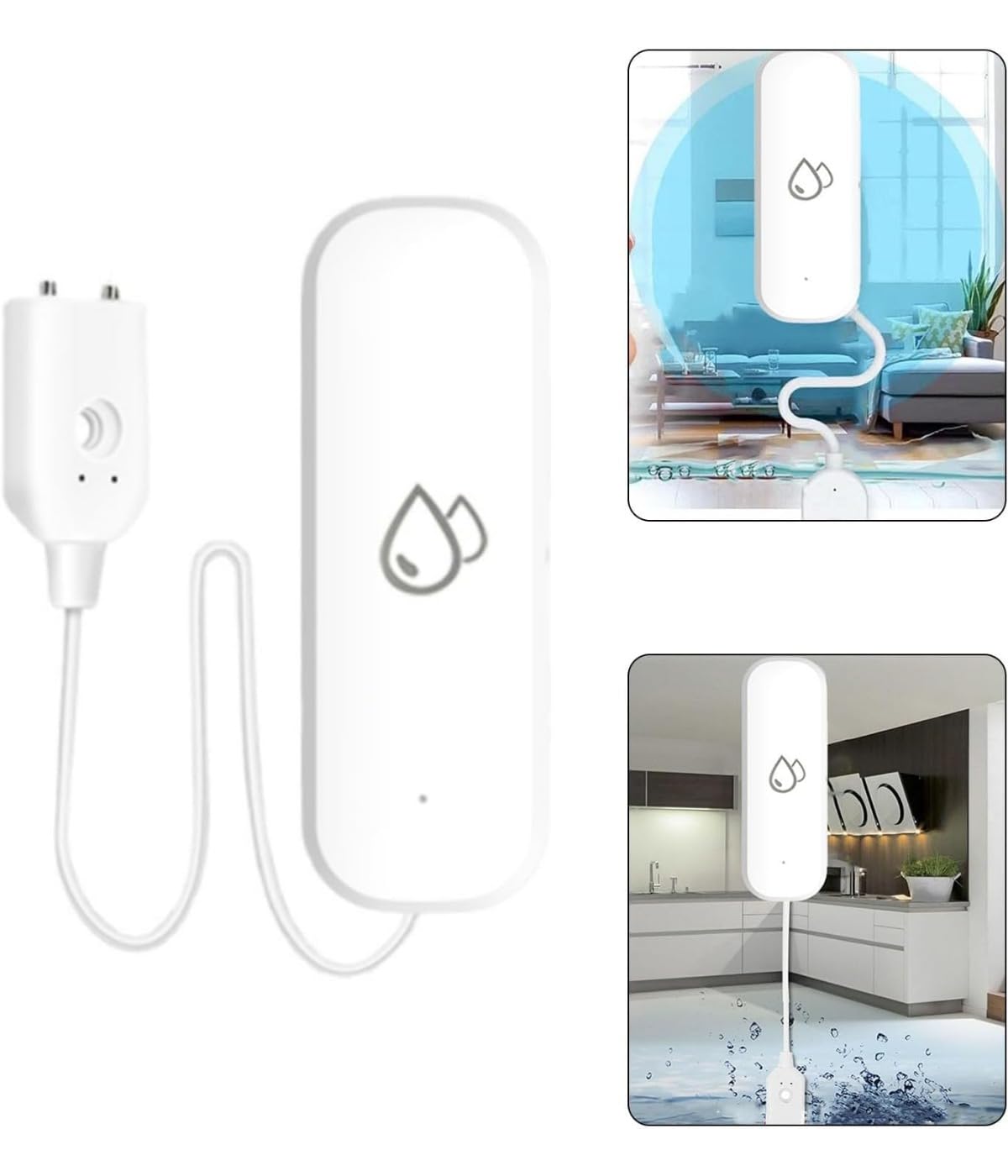 Wassereintauchsensor, Tuya Wasserdetektor, Wasserleckage-Tauchsensor, APP Remote Control, WLAN, Wasserleckalarm, Weiß, 4 Stück