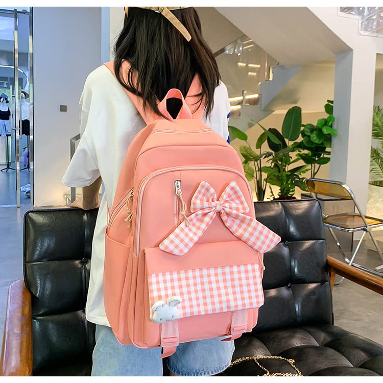 Juego de 4 mochilas Kawaii para escuela, maletines, estuche, monedero para niñas y escuelas, Rosado