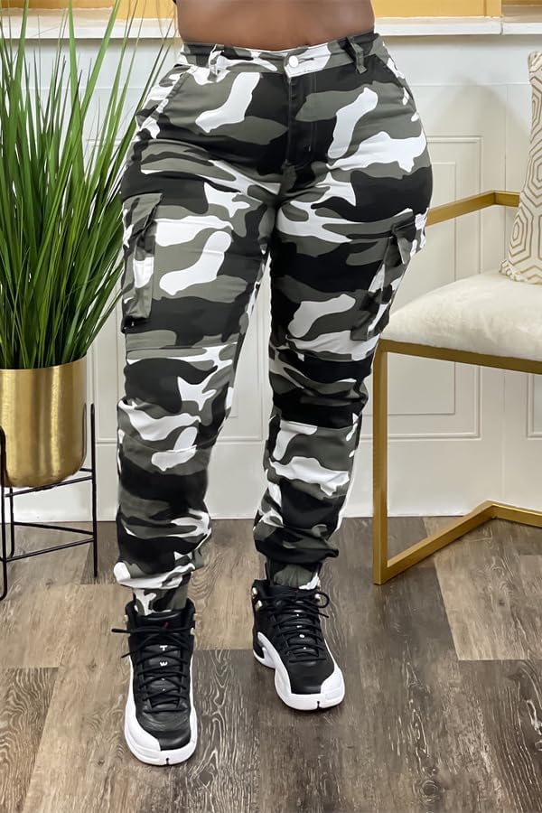 Woman's Casual Camouflage Camo Cargo Long Pants with Pockets - Image 4