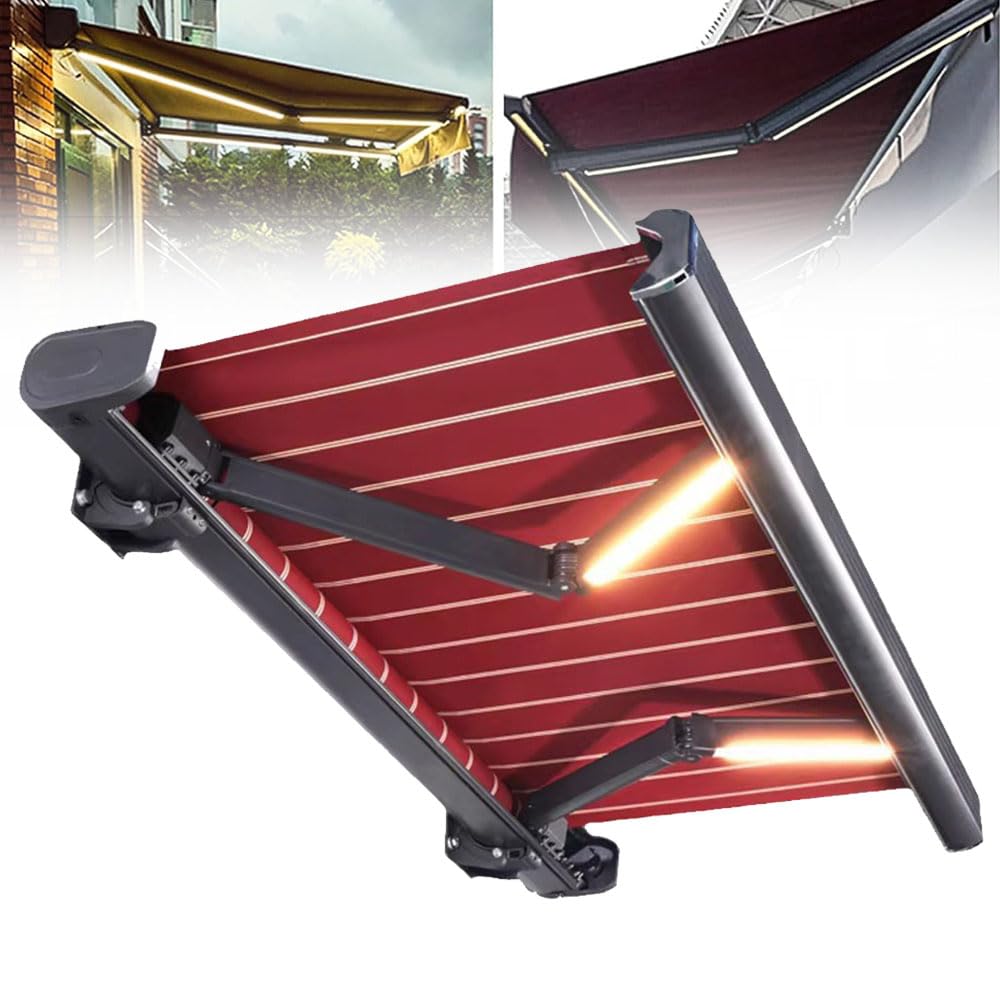 Tenda elettrica retrattile per patio, con telecomando e luce, tenda da sole in alluminio per esterni, riparo su terrazza, cortile, giardino, balcone