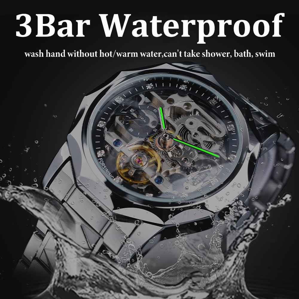 Reloj mecánico de lujo con esfera de esqueleto para hombre, reloj de pulsera Tourbillon automático con diseño de diamantes