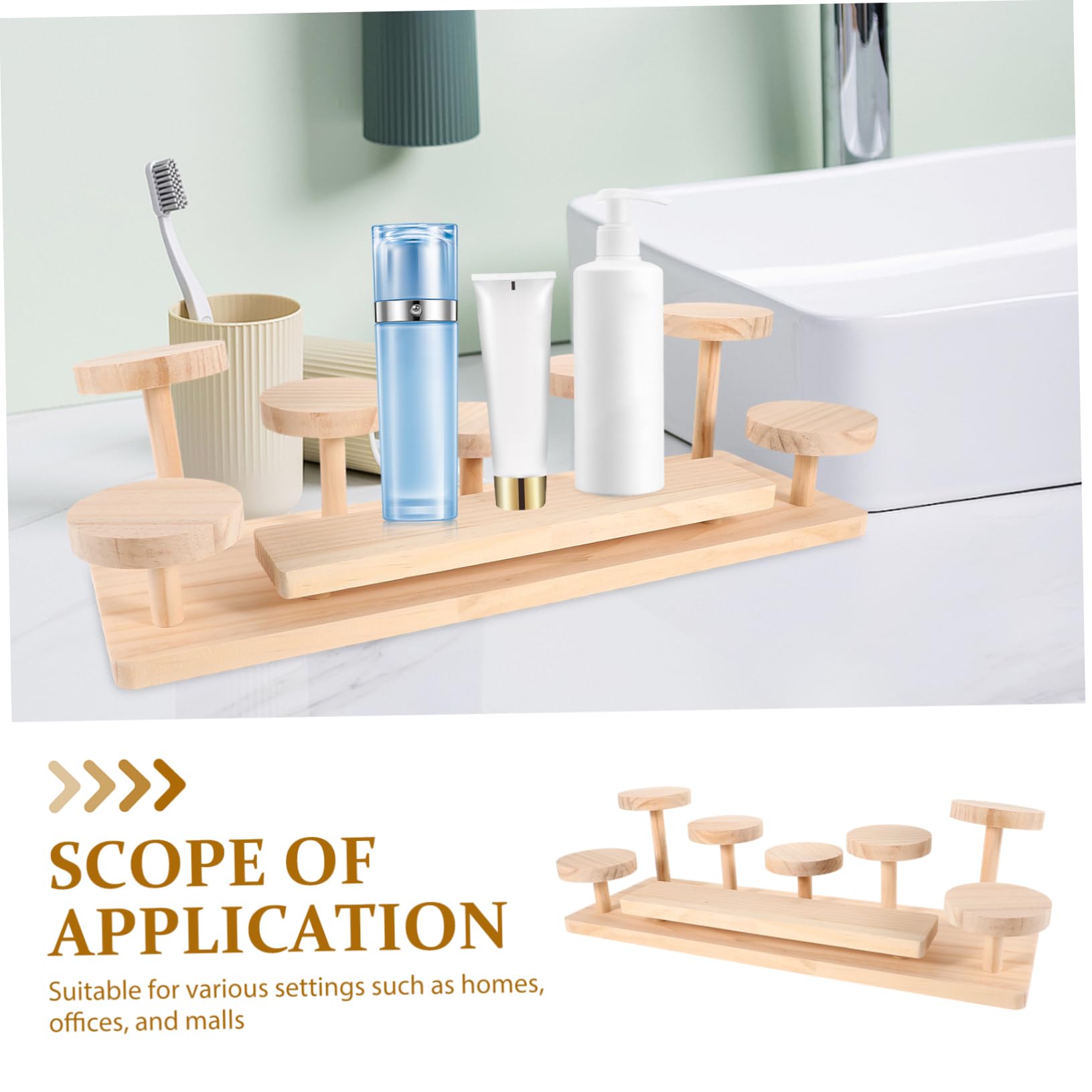 Espositore da Tavolo per Cosmetici e Profumi in Legno Beige | Organizzatore da Scrivania, per Piante e Skincare, Design Sobrio Minimale