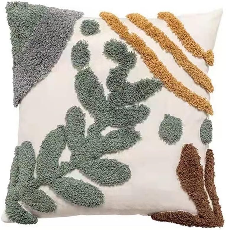 Pillowcase Washed Cotton ，Pillow Cover ， 未处理 Loop Velvet Geometric Pattern Pillowcase Tufted Cushion Embroidered Pillowcase Tassel Pillow Home B&B Decorative Cushion Cover(A 45 * 45cm)