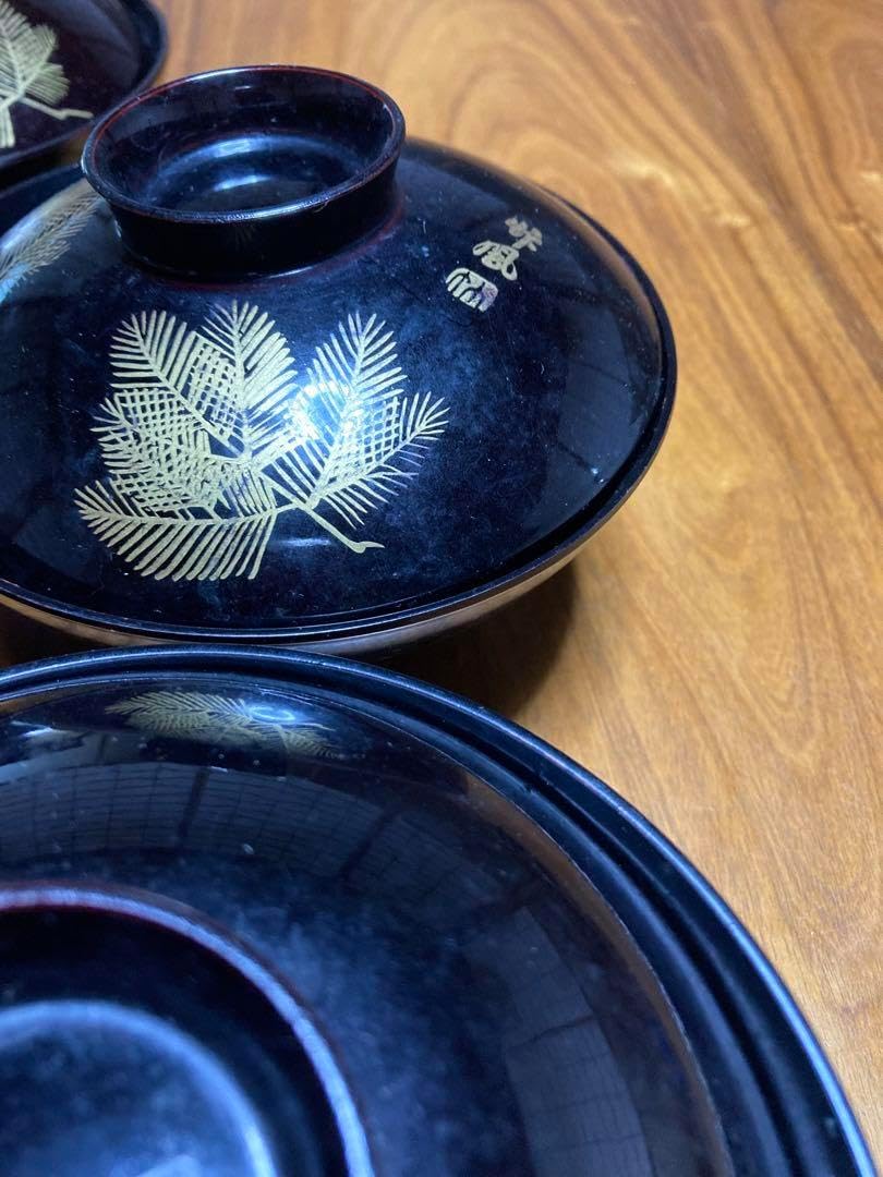 黒い蓋つき椀 5個セット 蓋付き汁椀 5セット〈新品〉 | 器