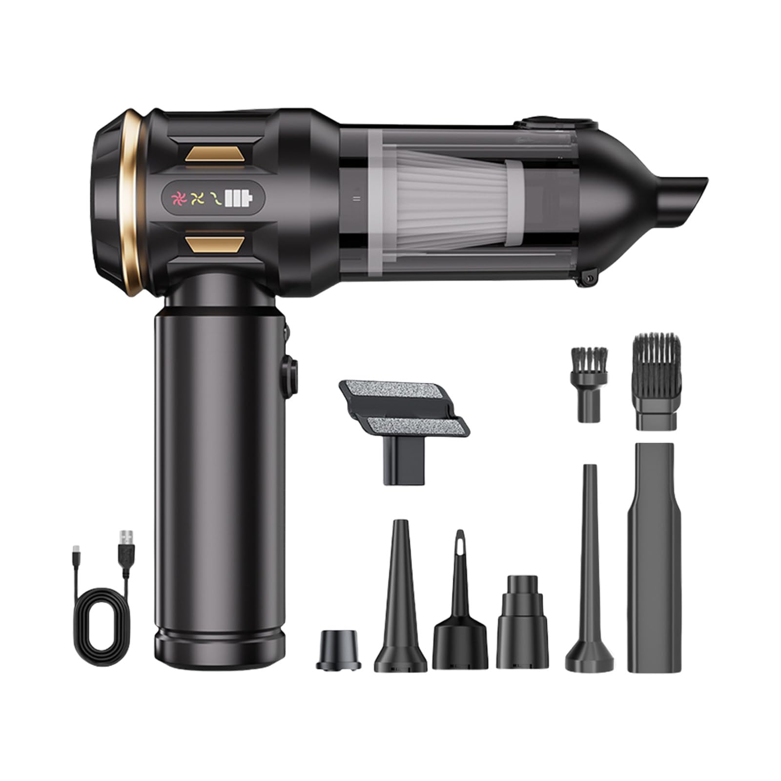 Aspirateur à main sans balais 7000 mAh avec 8 accessoires pour voiture et maison