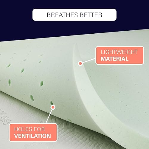 Miniatura 3 de Cubrecolchón de espuma viscoelástica individual de 2 pulgadas, cubrecolchón de espuma de gel refrescante para alivio de presión, diseño ventilado en