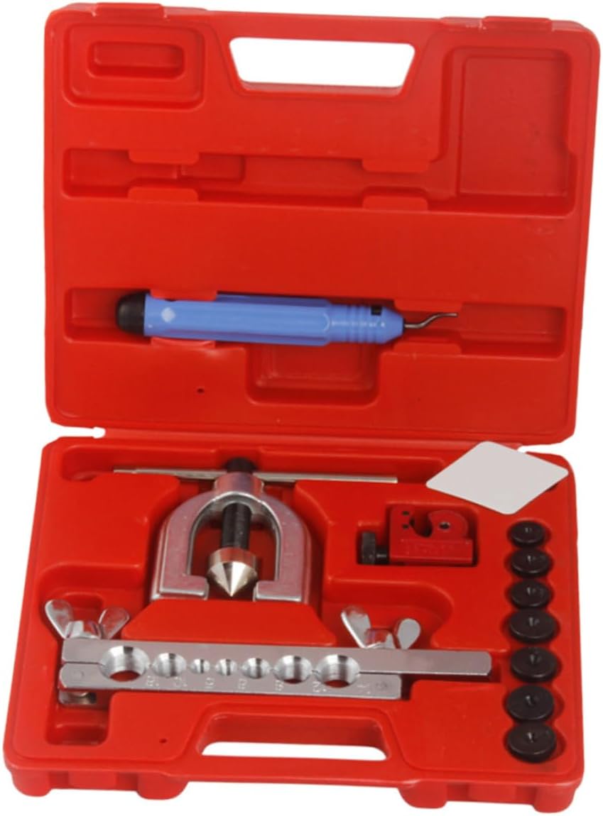 MAGICLULU 1set Double Flaring Tool Kit with Case Heavy Duty Automotive Brake Line Tube Cutter for Air Conditioner Flaring Design Portable Storage for Single Double