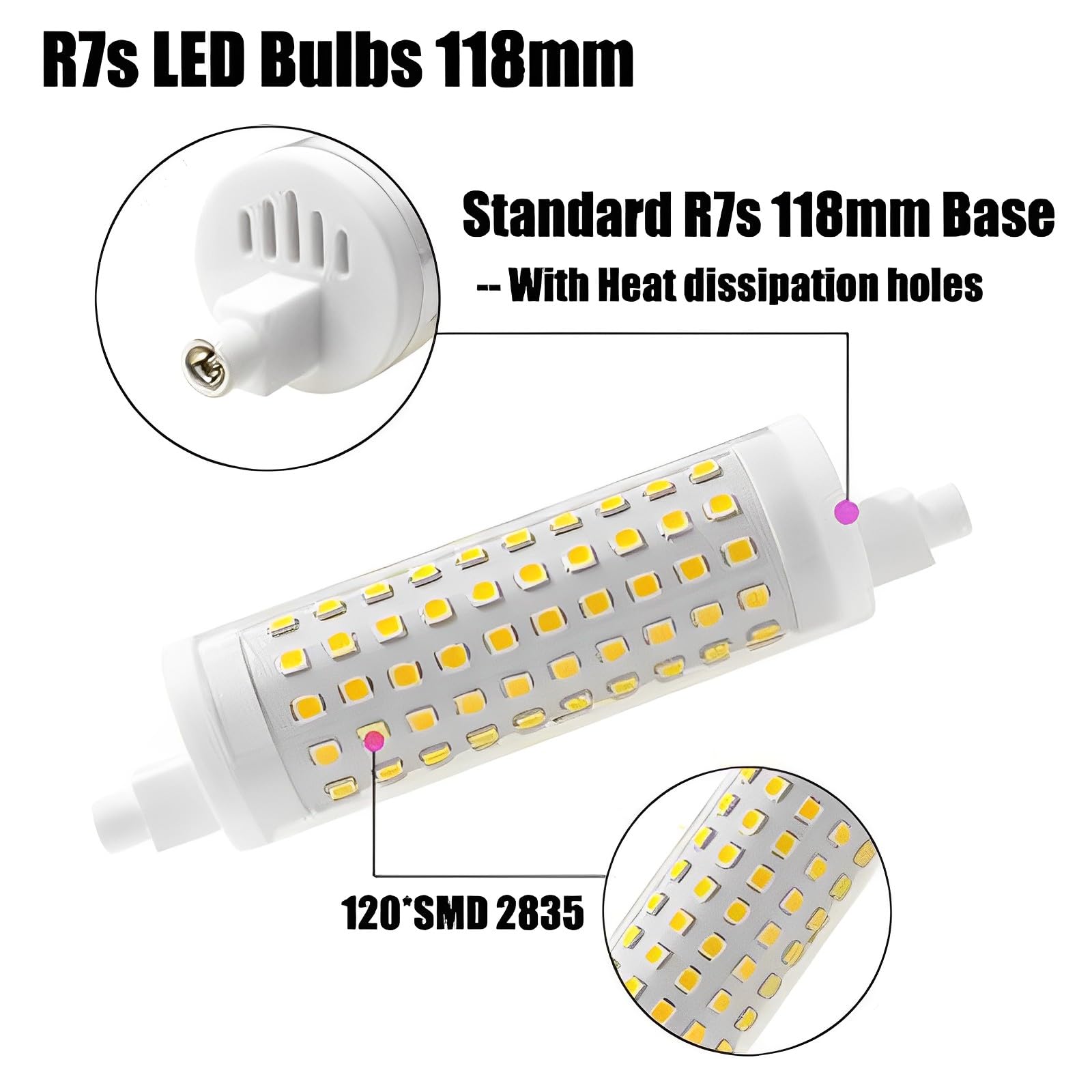 15W 1500LM R7S J118 Bombillas LED de cuerpo de cerámica AC 85-265V R7S Base 150W Bombilla halógena de tungsteno Bombillas de repuesto para iluminación de taller Lámparas de pie (paquete de 10)