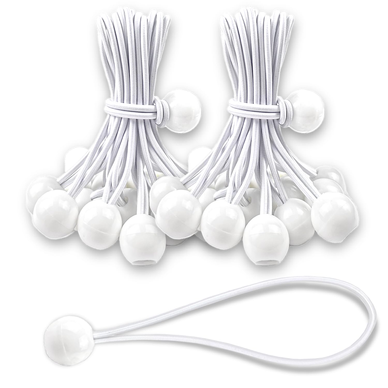 70PCS 9 Inch White Bungee Cords with Ball, Heavy Duty Outdoor&Indoor Ball Bungee Cord, Tarp Tie Down Bungee Balls for Camping, shelter Setup, Cargo securing, Household Applications
