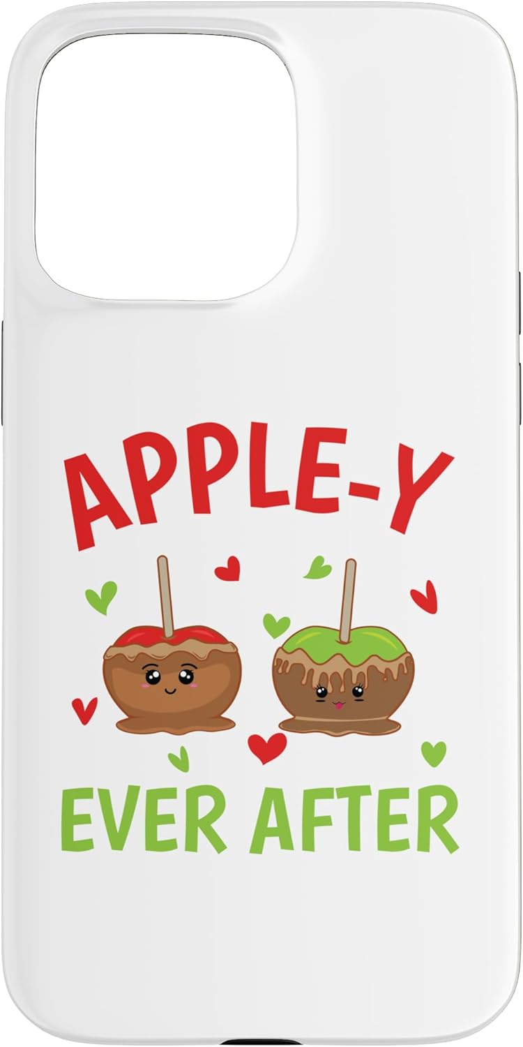 iPhone 15 Pro Max Apple-y ever After caramel apple with red and green hearts Case