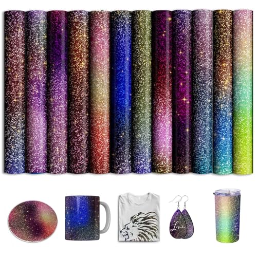 Glitter Sublimation Transfer Ink Sheets for Sublimation Blanks Mug Tumbler T-Shirt Tote Bag,Pre-Printed Sublimation Paper for Cricut Heat Press,12 Sheets 12x10inch