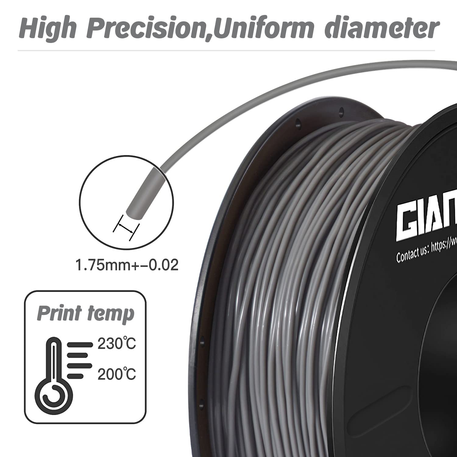 TPU Filamento per stampante 3D, Filamento TPU GIANTARM 1,75 mm, precisione dimensionale +/- 0,02 mm, 0,5 kg, Grigio