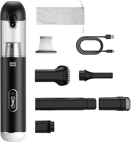 Minthouz Aspiradora portátil inalámbrica para automóvil, aspiradora de mano de alta potencia de 20000 PA con pantalla LED, carga rápida de 2.5 horas