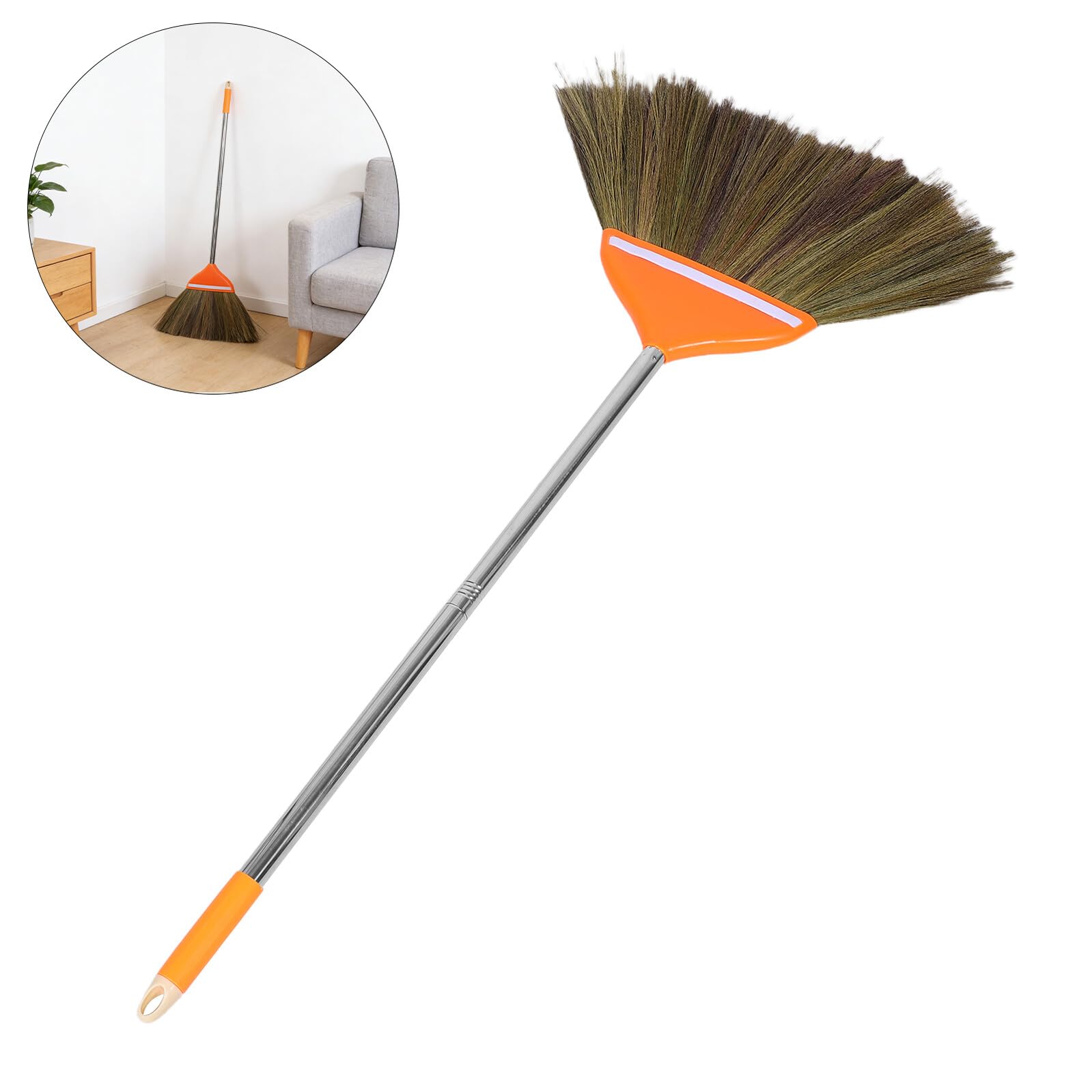 TOYANDONA Escoba Natural de Fibra de Césped 106 Cm Escoba Asiática Tejida a Mano para Interiores y Exteriores para Barrer Patios y Suelos Delicados