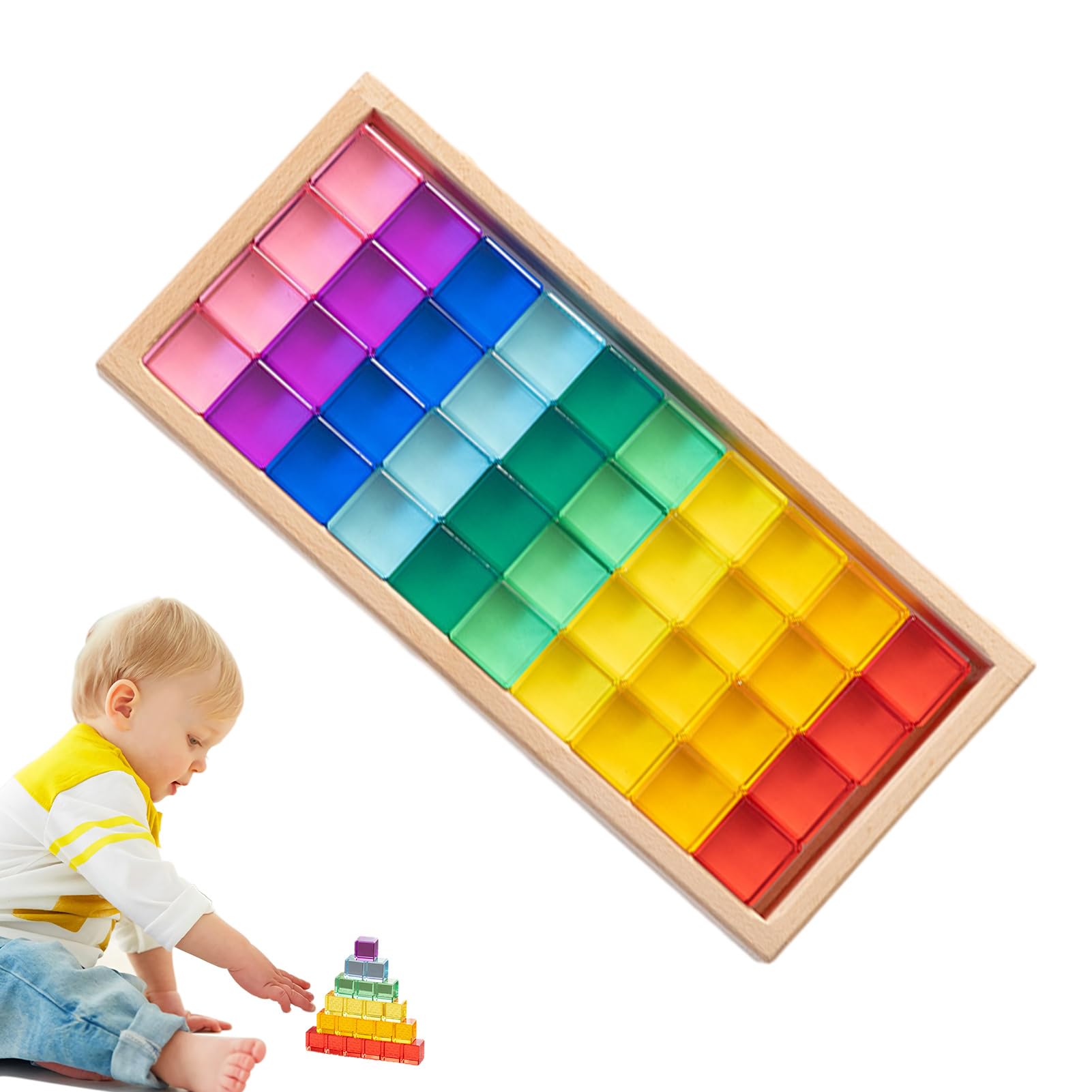 Tęczowe kostki z kamieni szlachetnych do układania w stosy | zabawki edukacyjne kryształowe do treningu sensorycznego | 40 sztuk tęczowych kostek, klocki z kamieni szlachetnych do układa