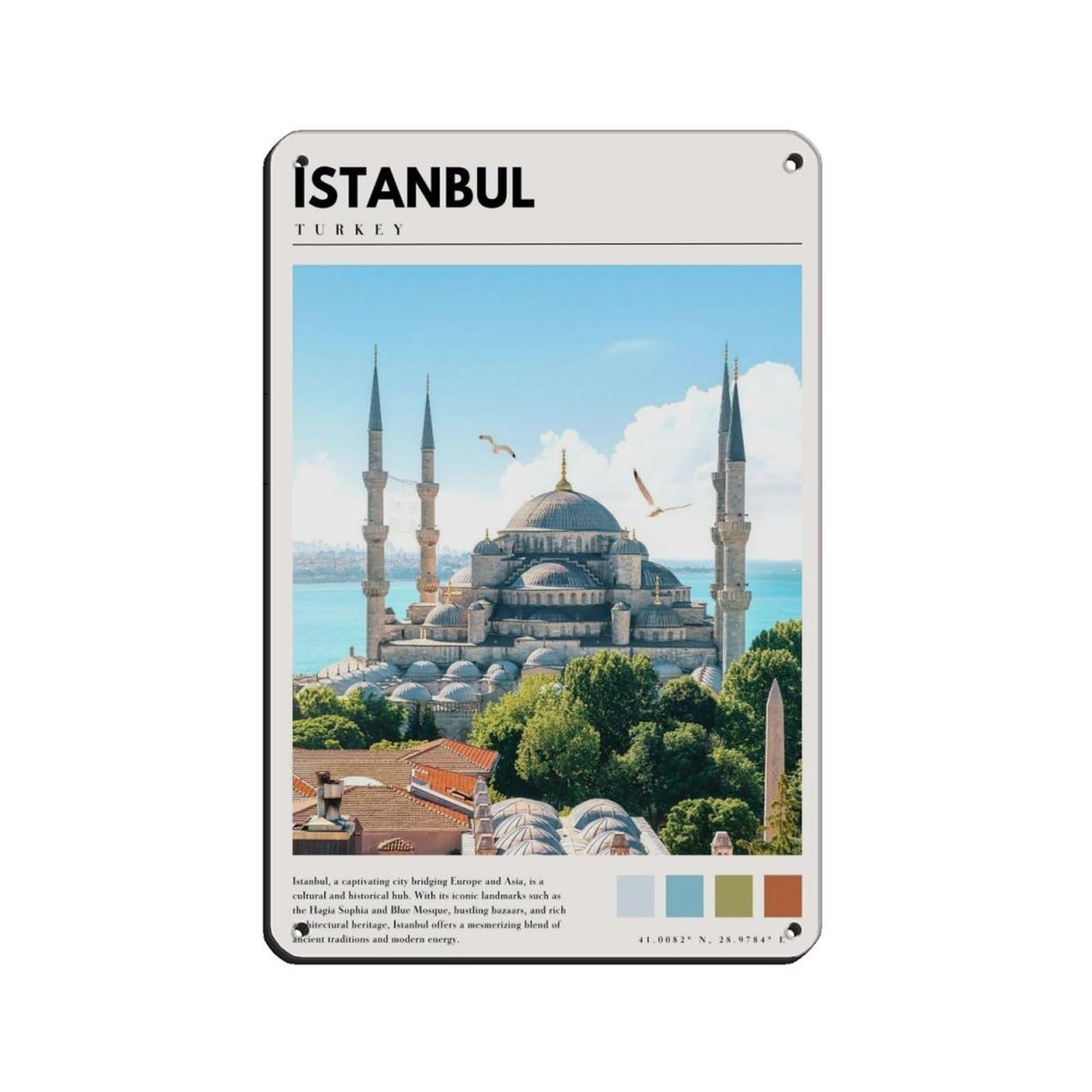 Istanbul Hagia Sophia & Blue Mosque Poster Tin Sign Vintage Metal Pub Club Cafe Bar Home Wall Art Decoration Poster Retro 8x12inch(20x30cm)