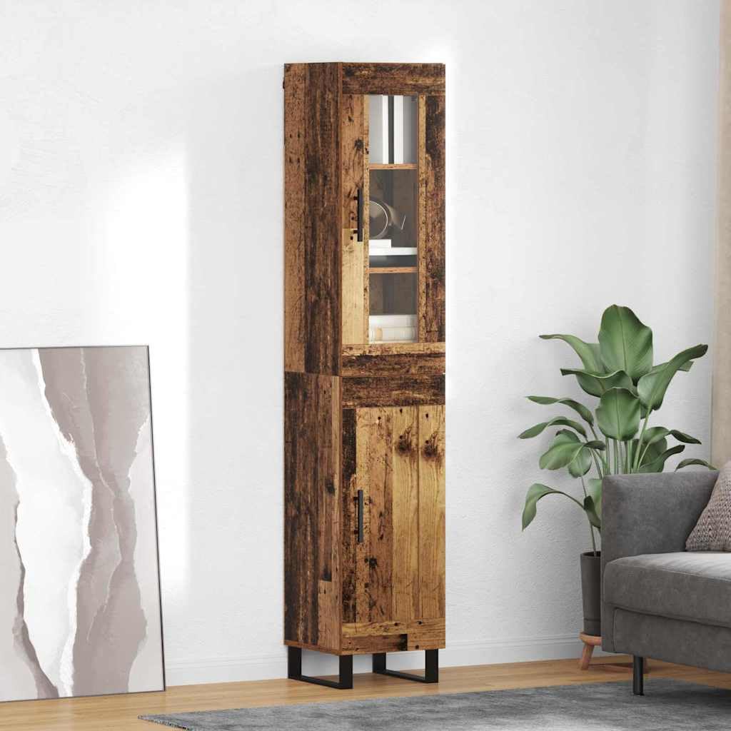 Mesa vertical de madera vieja de 34,5 x 34 x 180 cm, con 2 puertas con bisagras y elementos de metal, aparador moderno para comedor, cocina, dormitorio y pasillo