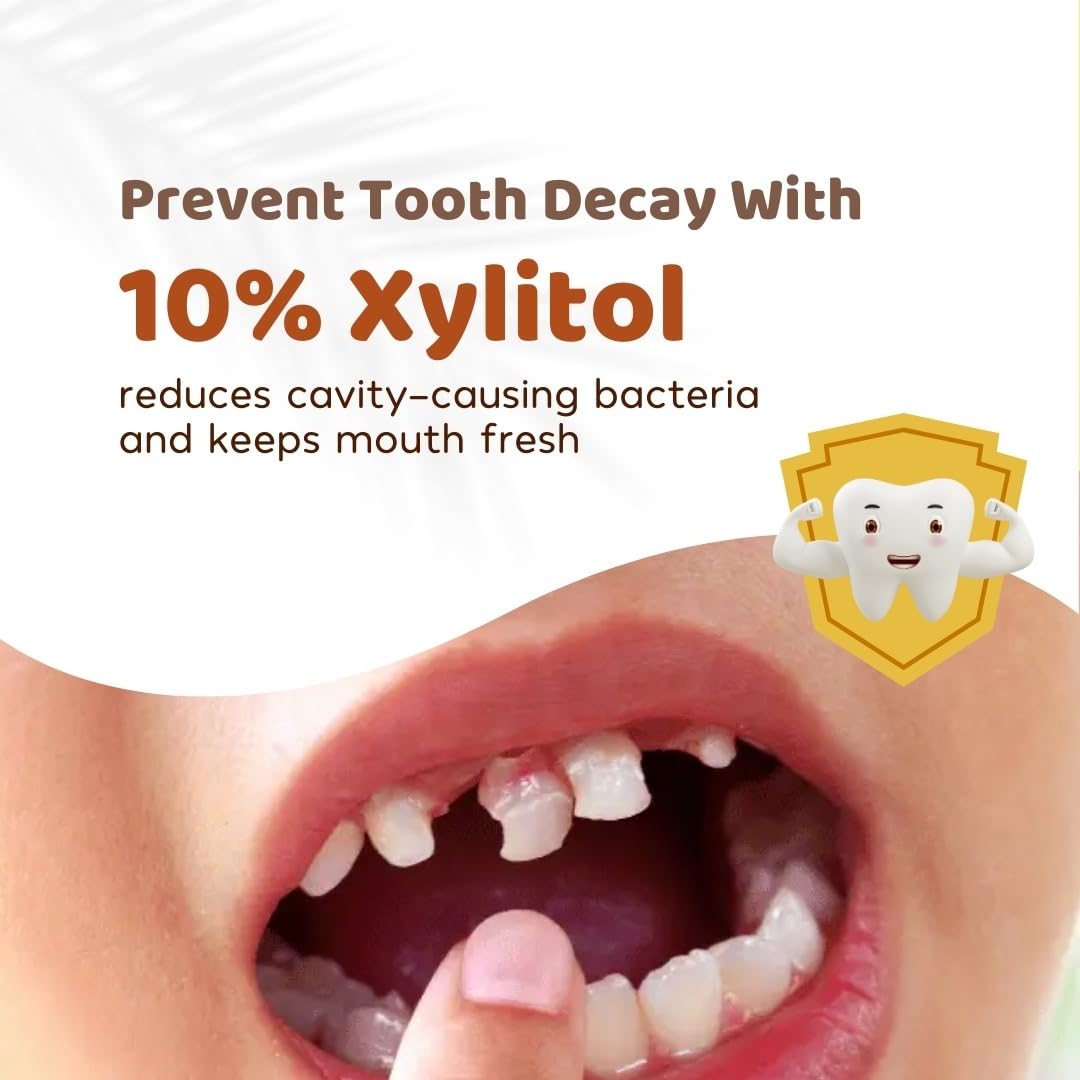 Docura Kids Toothpaste Junior, Natural Mango Flavour | Fluoride-Free, Safe if Swallowed | With Nano-Hydroxyapatite & Xylitol for Stronger Teeth | 50g + Free Baby Finger Toothbrush 2