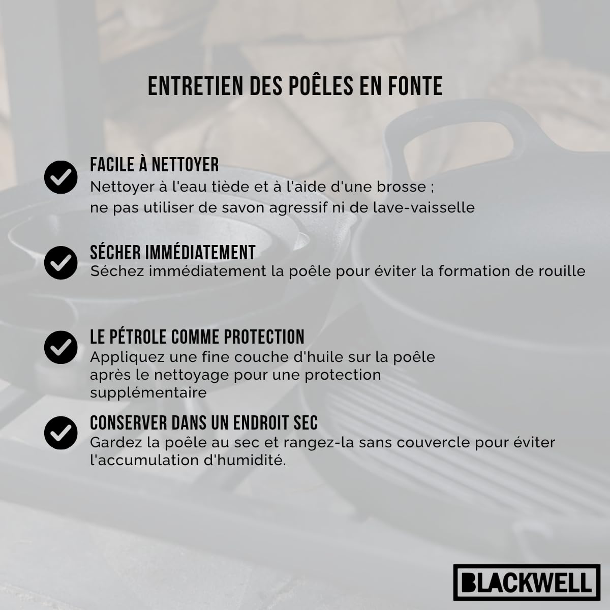 Plaque de cuisson Blackwell BBQ en fonte noire ø 30 cm - Sans revêtement antiadhésif 2 côtés