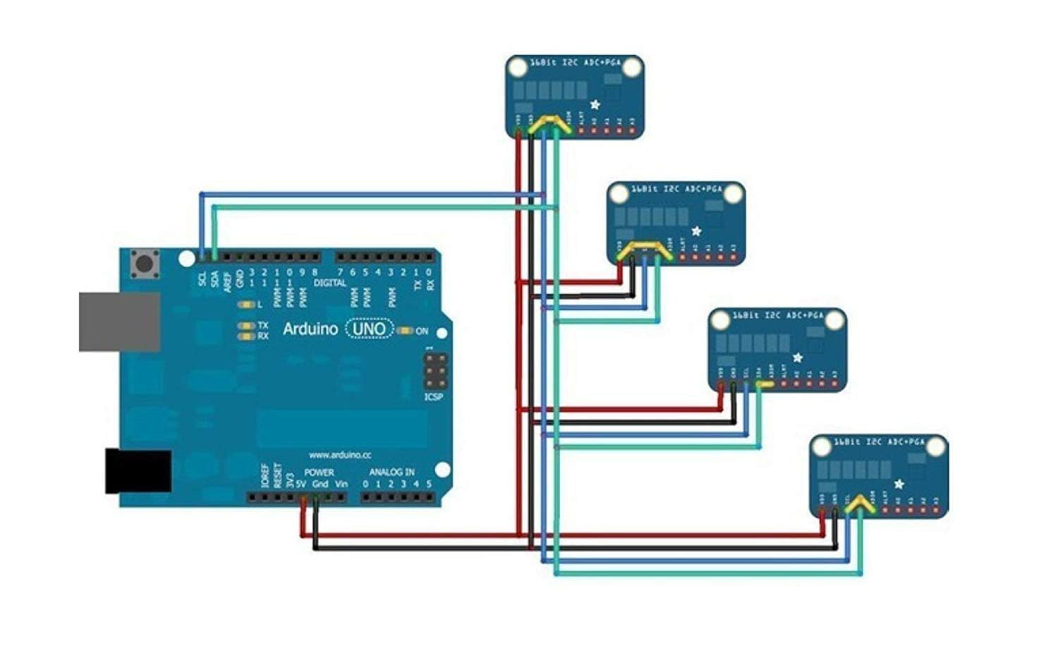 ARCELI 16 bit 16 byte 4 canali I2C IIC Convertitore analogico digitale ADC PGA con amplificatore di amplificazione programmabile Convertitore ADC ad alta precisione compatibile con Arduino Raspberry