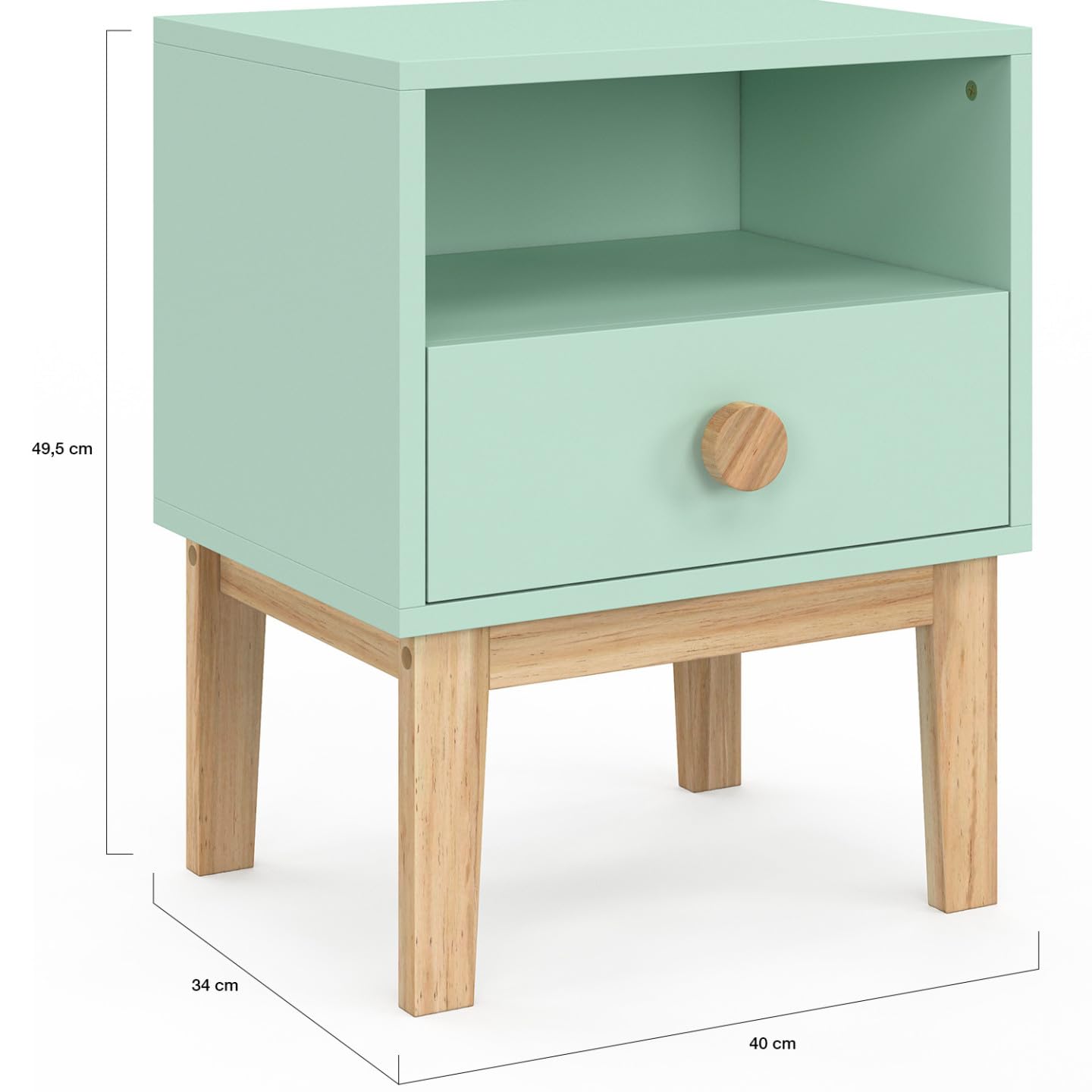 IDMarket - Table de Chevet Enfant Jacob 1 tiroir + 1 Niche Vert d'eau et Bois