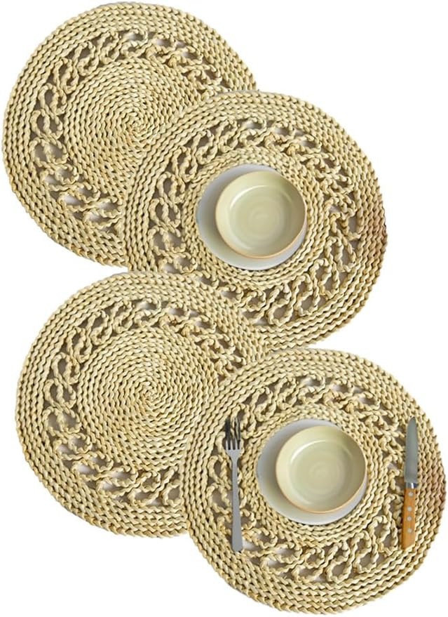 El Home 38 cm Natural Corn Husk Placemats, Boho Rattan Placemats