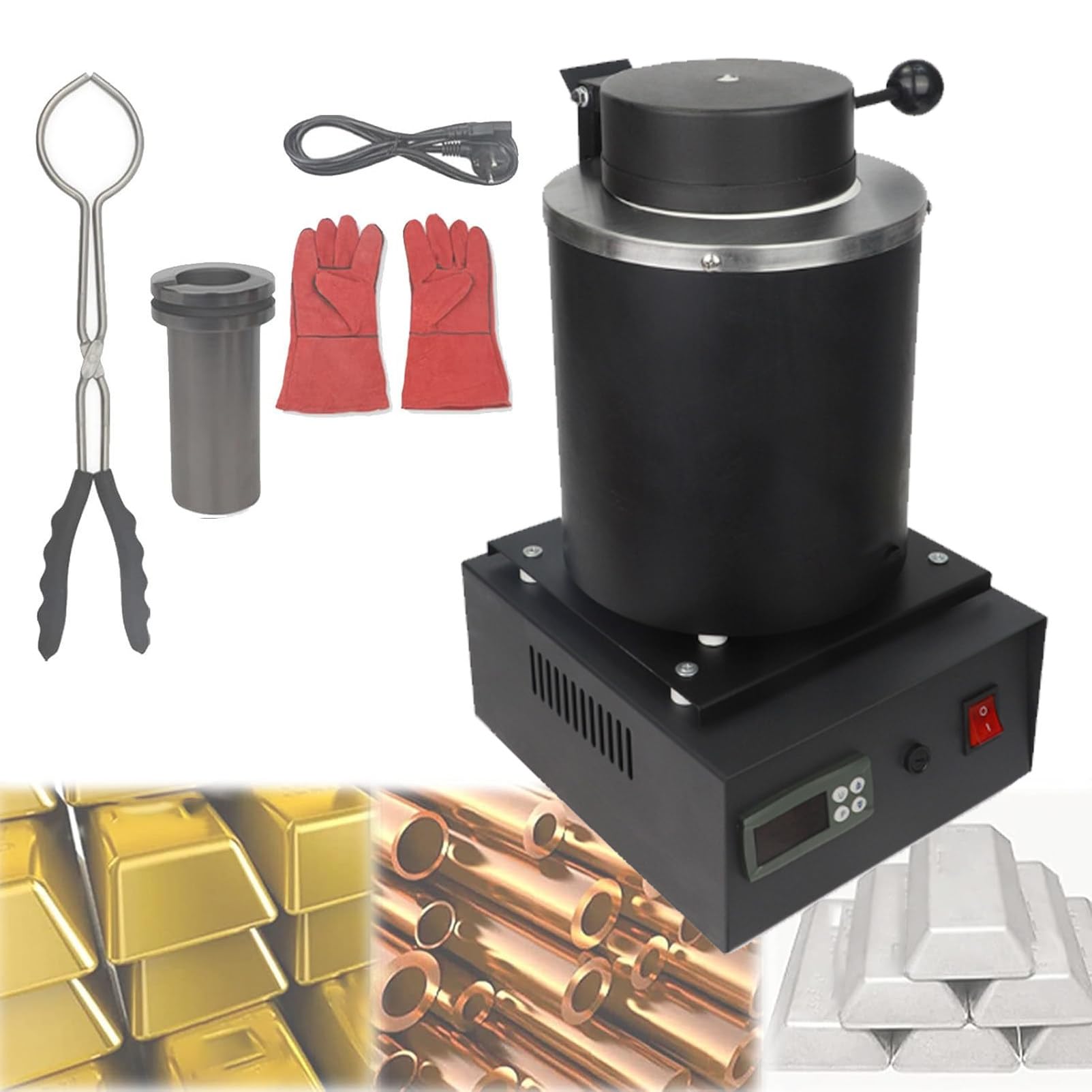 Pnpaea Electric Gold Melting Furnace,1150℃ Digital Metal Smelting Machine,with Graphite Crucible for Gold,Aluminum Refining Casting Furnace withoutSchutznetz-Black3kg