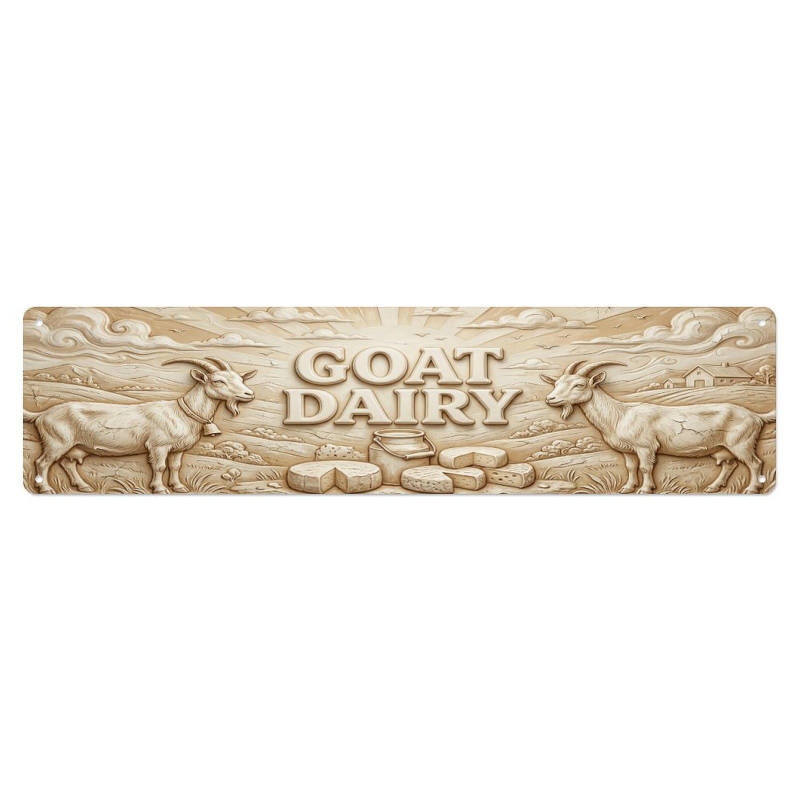 Olhnbad 4X16inch(10X40cm) Vintage Cottagecore Garden Goat Dairy Relief Metal Tin Sign