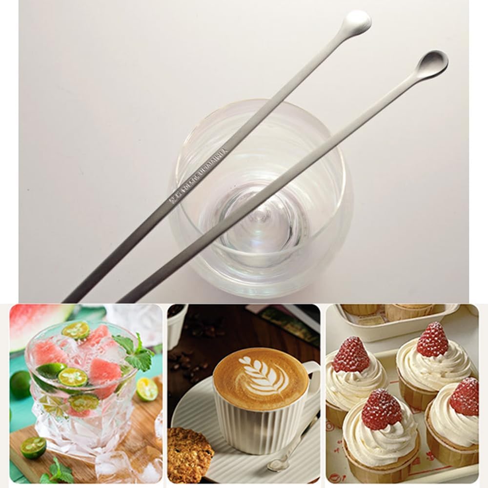 Ouliget Korean Espresso Coffee Stirring Spoon,Stainless Steel Long Handle Mixing Stirrers Spoon,Cocktail Spoon Mixing Iced Tea Spoons for Kitchen Coffee Bar,8 Inches,2 Pieces