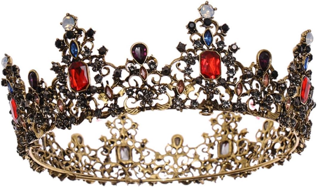 NOLITOY Baroque Bridal Tiara Crown Headdress with Colorful Rhinestones Retro Baroque Style Wedding Headpiece for Women Party and Ceremony
