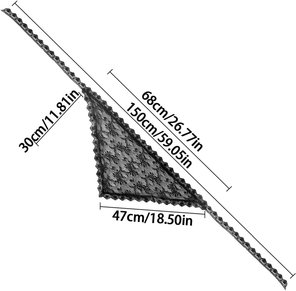 Lace Triangle Head Scarf For Women's Hair Accessories Embroidery Peony Flower Bandana Head Scarves Vintage Black Triangle Cover Up Skirt Tops Stacked Handbag Bag Purse Waist Belt Neck Hair Scarf - Image 2