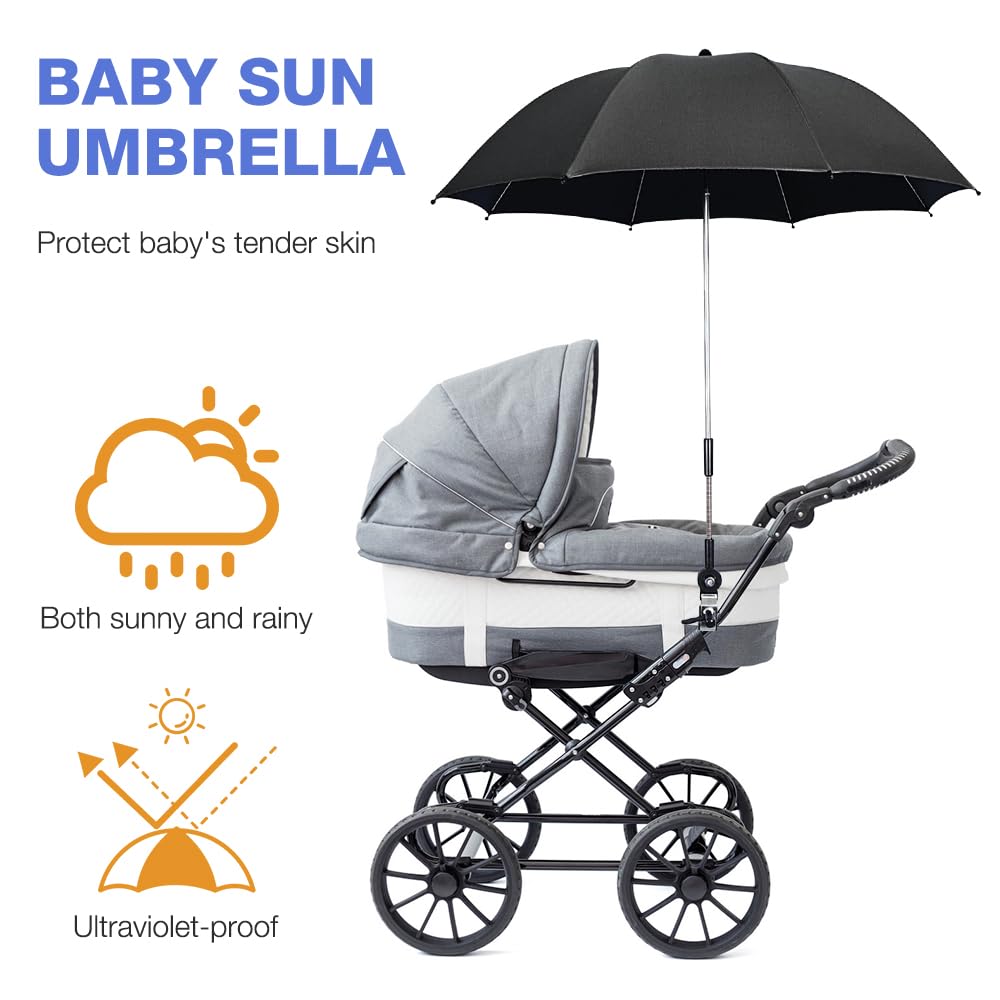 Mineup Ombrelle Poussette, 75cm Parasol Poussette Bébé Universelle, Protection UV 50+, Parasol Anti Uv Pour Landau, Ombrelle Universelle Pour Poussette