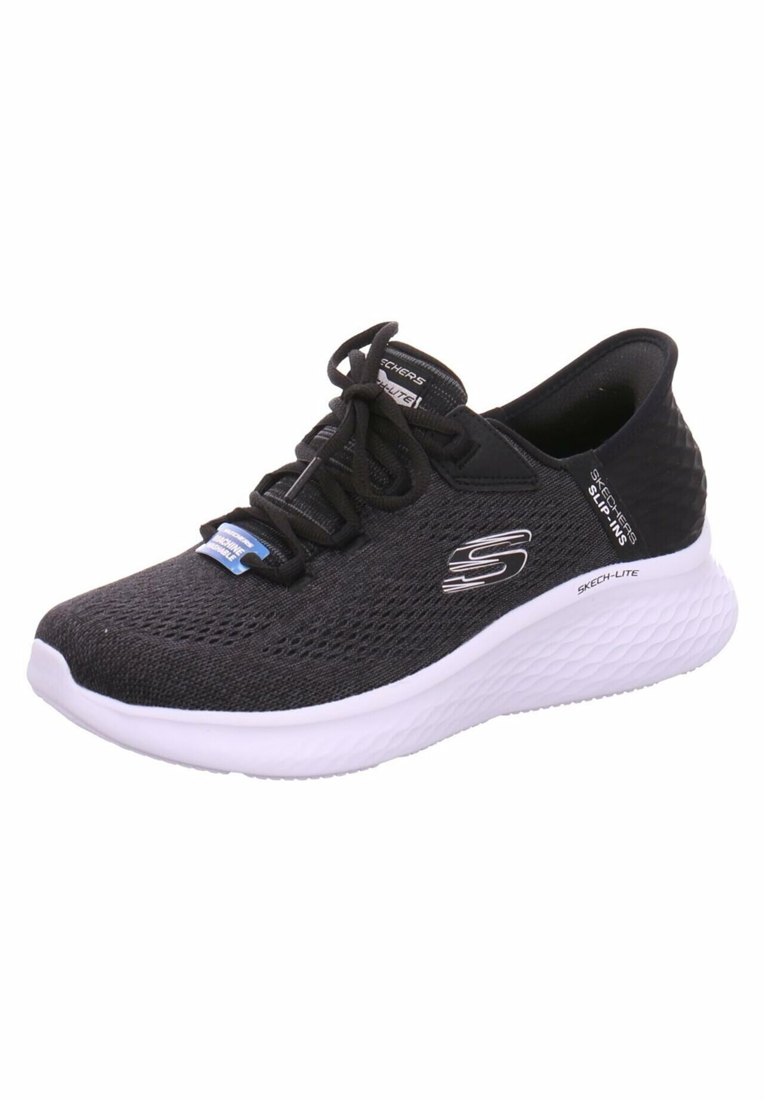 Skechers Slip Ins Lace BKW Black White Womens trainers 150012 in a Plain Textile in Size 6