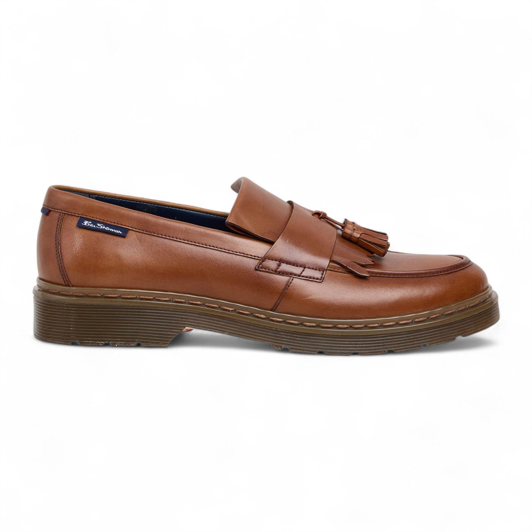 Mocasines de cuero marrón marrón con suela gruesa con borlas para hombre