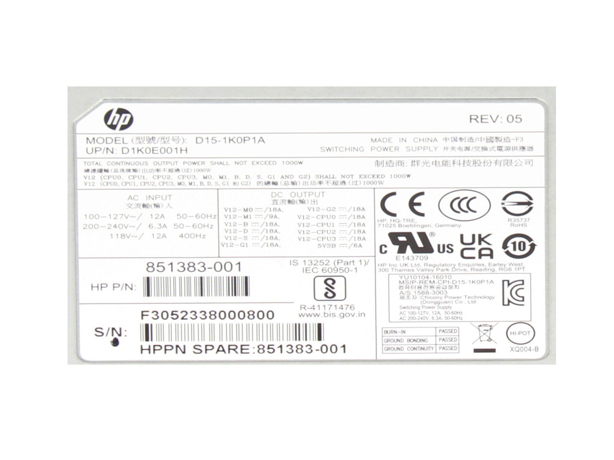 HP 851383-001 oryginalny Komputer stacjonarny serwera 1000 Watt | dla Z4 G4 Workstation, Z6 G4