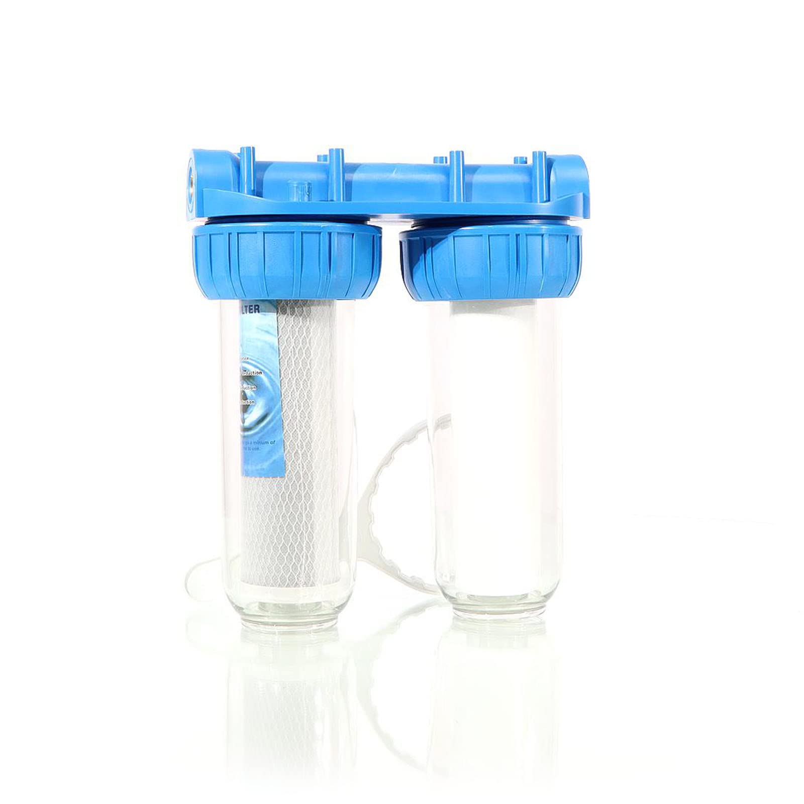 Naturewater NW-BR10B3 2 Stufen Wasserfilter Doppelfilter, 5 µ, 32,89 mm (1"), Ø62 mm PP Kartusche, Filter Wandhalterung, Filterschlüssel, Sedimentfilter Aktivkohleblock